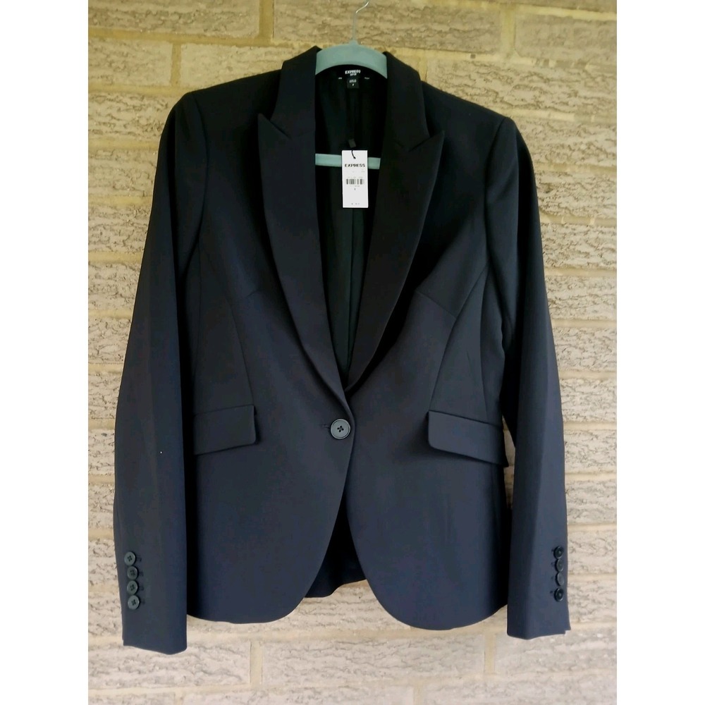 NWT Express Women's Black 1 Button Blazer Jacket Sz 8 Pockets Career Officewear